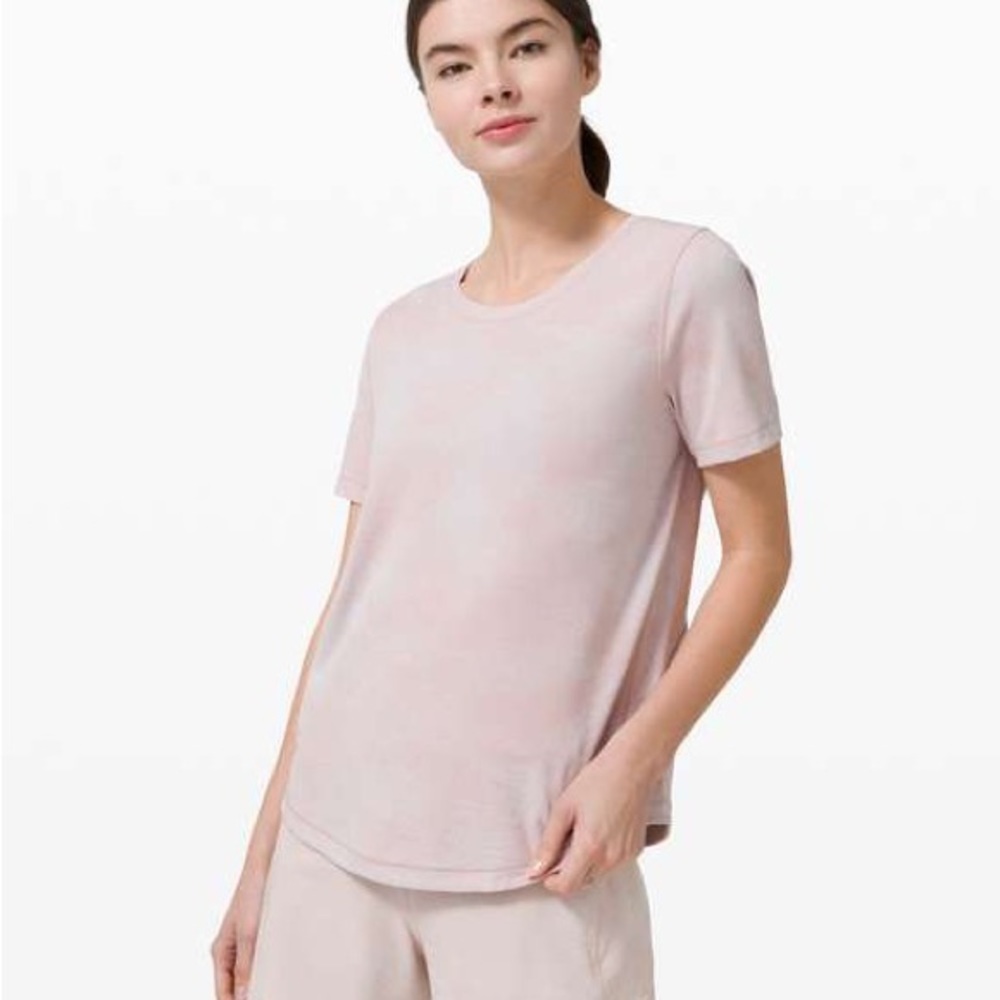 Lululemon Long Distance Short Sleeve Pink White Heathered Athletic Top Womens
